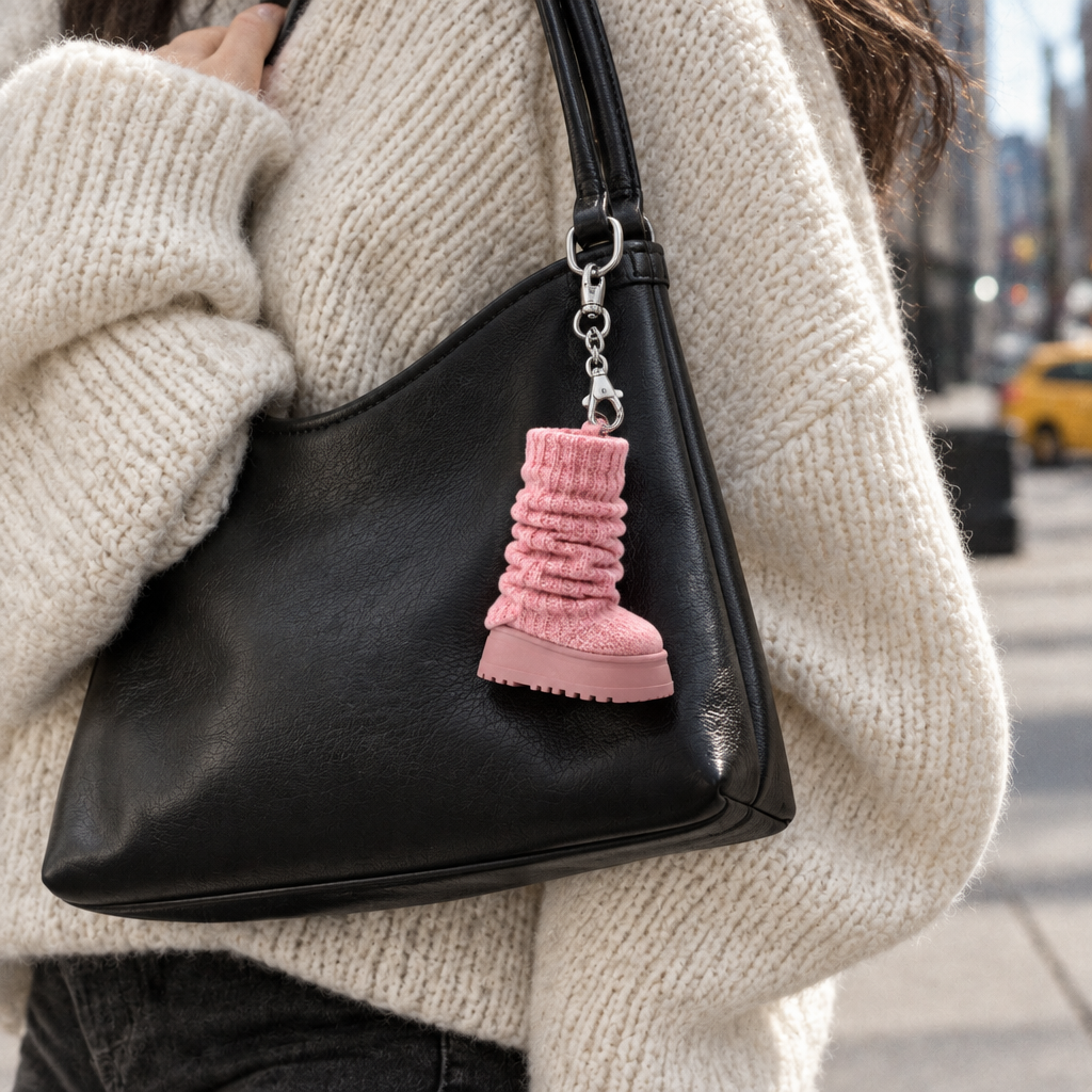 Matching mini boot bag charm lifestyle — AI design preview