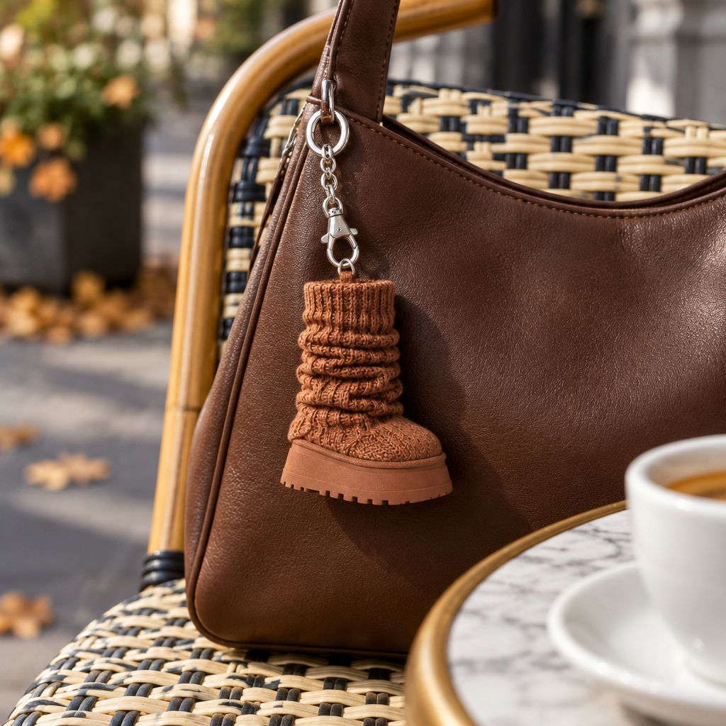 Matching mini boot bag charm lifestyle — AI design preview