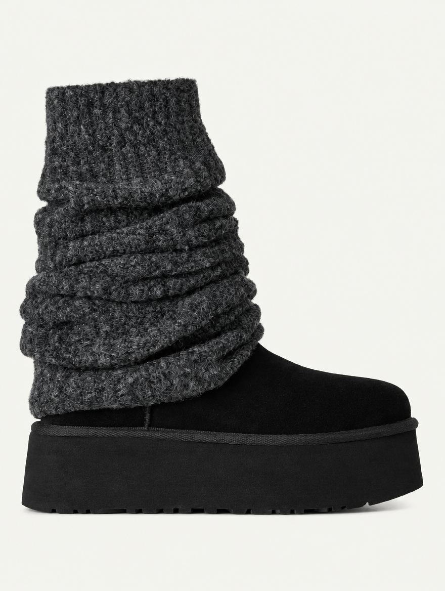 Unbranded legwarmer platform boot in Charcoal — edited design preview
