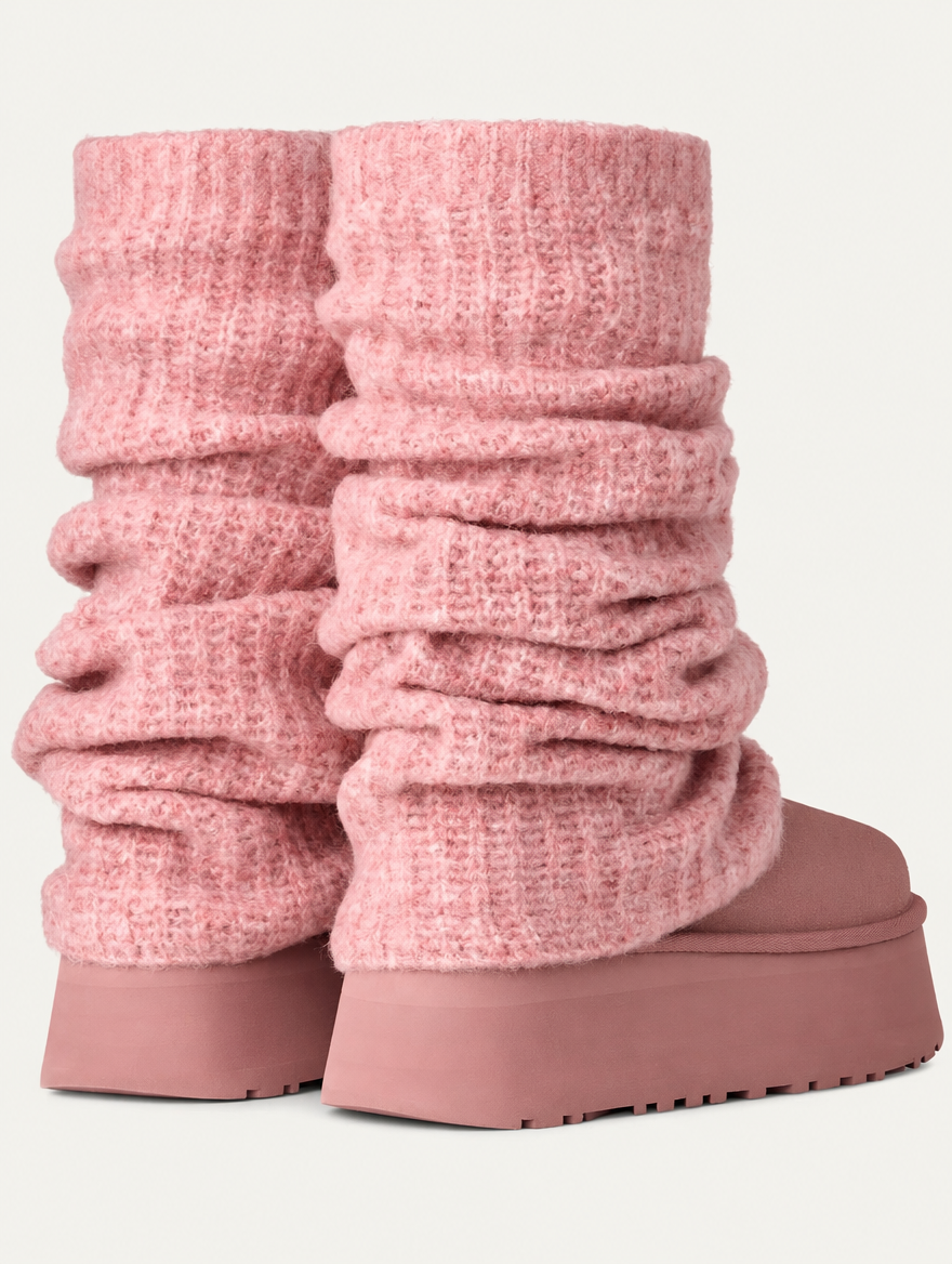 Unbranded legwarmer platform boots in Rose — edited design preview